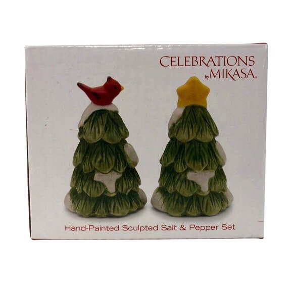 Mikasa Celebrations Salt And Pepper Shakers Christmas Tree 5237549 Hand Painted - Picture 2 of 10
